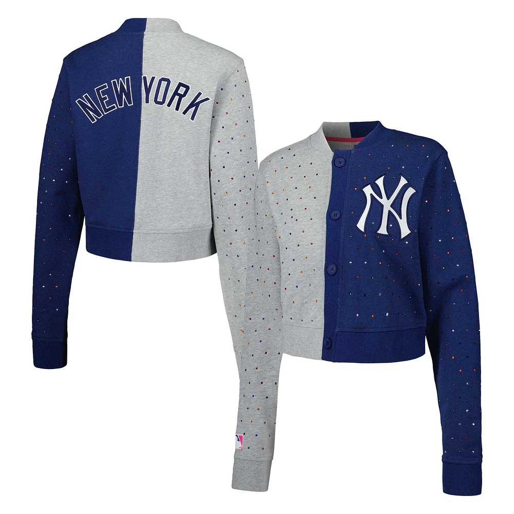 Cardigan court boutonné des New York Yankees Terez pour femme, gris/bleu marine