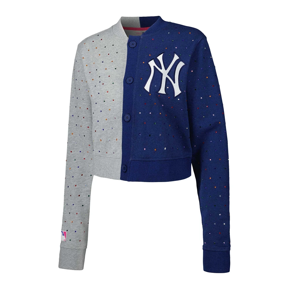 Women's Terez Gray/Navy New York Yankees Cropped Button-Up Cardigan