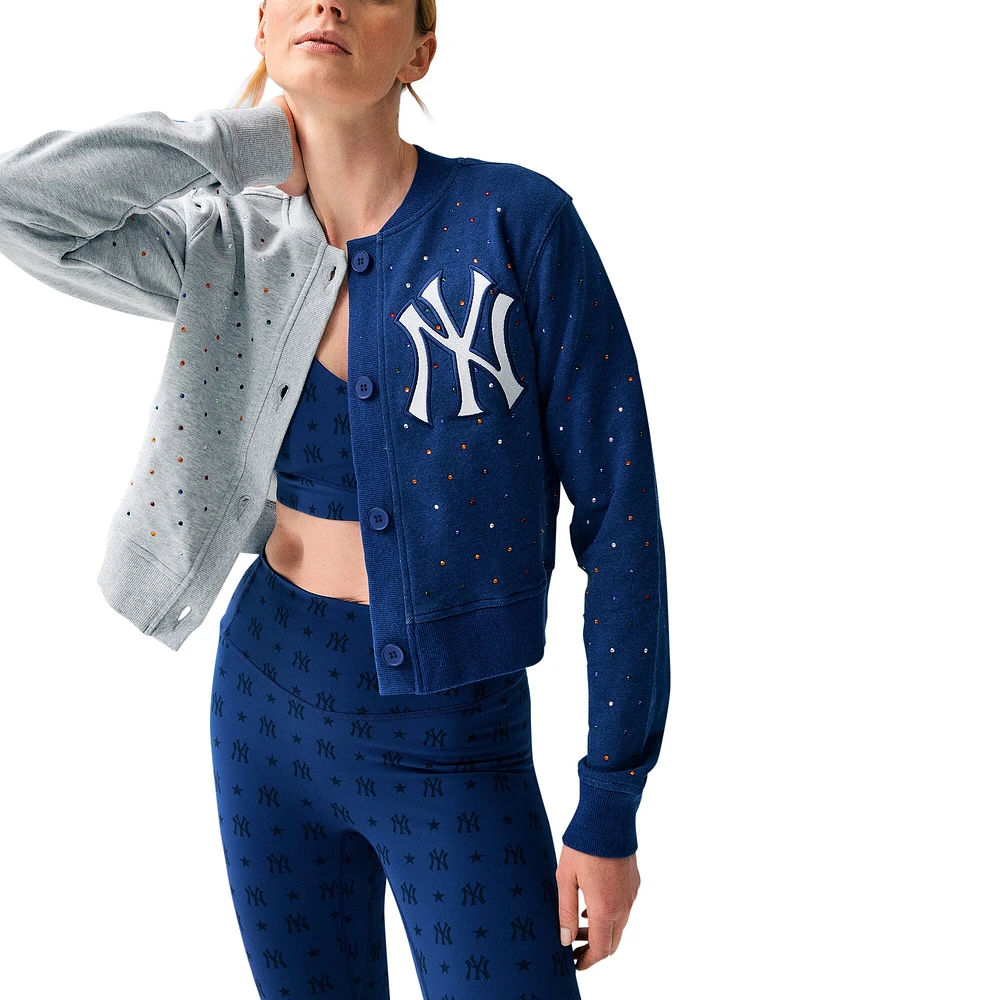 Cardigan court boutonné des New York Yankees Terez pour femme, gris/bleu marine