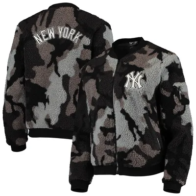 New York Yankees The Wild Collective Women's Camo Sherpa Full-Zip Bomber Jacket - Black