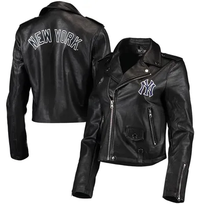 New York Yankees The Wild Collective Women's Faux Leather Moto Full-Zip Jacket - Black
