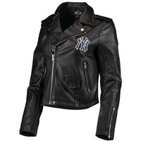 Women's The Wild Collective Black New York Yankees Faux Leather Moto Full-Zip Jacket