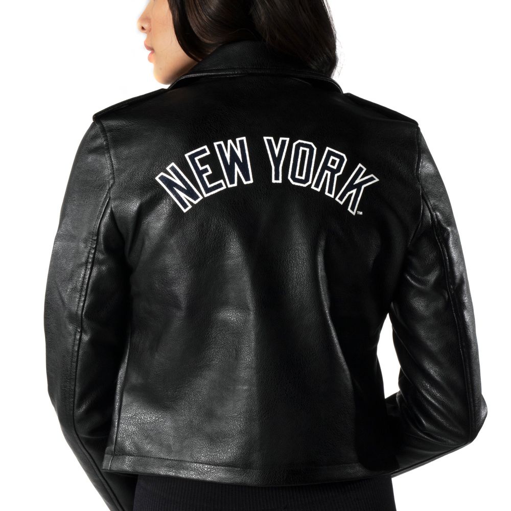 New York Yankees The Wild Collective Women's Faux Leather Moto Full-Zip  Jacket - Black