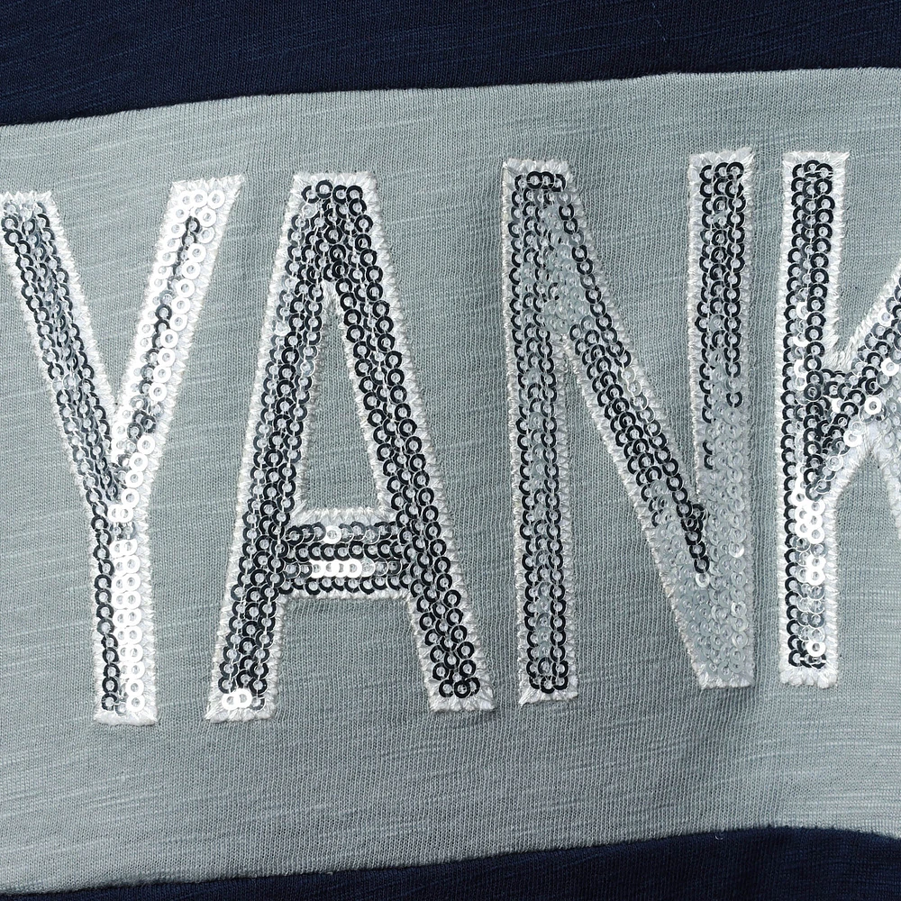 T-shirt à encolure crantée des New York Yankees Touch bleu marine/gris pour femme