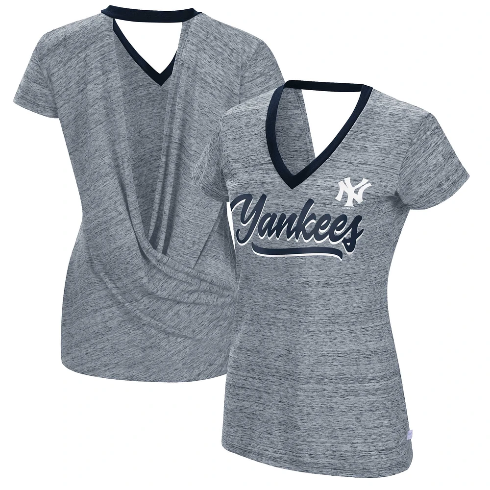 Women's Touch Navy New York Yankees Halftime Back Wrap Top V-Neck T-Shirt