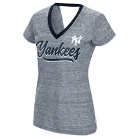 T-shirt à col en V pour femme Touch Navy New York Yankees Halftime Back Wrap Top