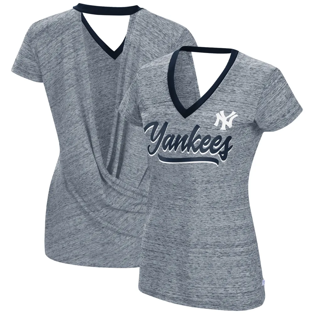 T-shirt à col en V pour femme Touch Navy New York Yankees Halftime Back Wrap Top