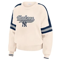 Women's WEAR by Erin Andrews  Cream New York Yankees Stripe Pullover Sweater