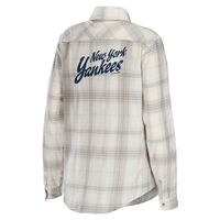 Women's WEAR by Erin Andrews Gray/Cream New York Yankees Flannel Button-Up Shirt