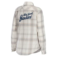 Chemise boutonnée en flanelle des New York Yankees WEAR by Erin Andrews pour femmes, gris/crème