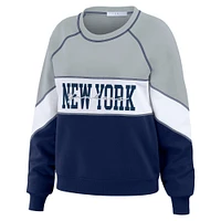 Sweat-shirt à col ras du cou WEAR by Erin Andrews pour femmes, gris chiné/marine, New York Yankees