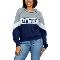 Sweat-shirt à col ras du cou WEAR by Erin Andrews pour femmes, gris chiné/marine, New York Yankees