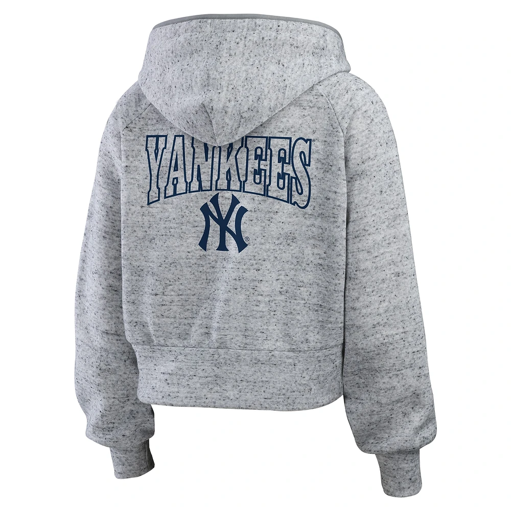 Women's WEAR by Erin Andrews  Heather Gray New York Yankees Speckled Fleece Cropped Full-Zip Hoodie