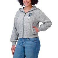 Sweat à capuche court zippé en polaire mouchetée gris chiné des Yankees de New York pour femme WEAR by Erin Andrews