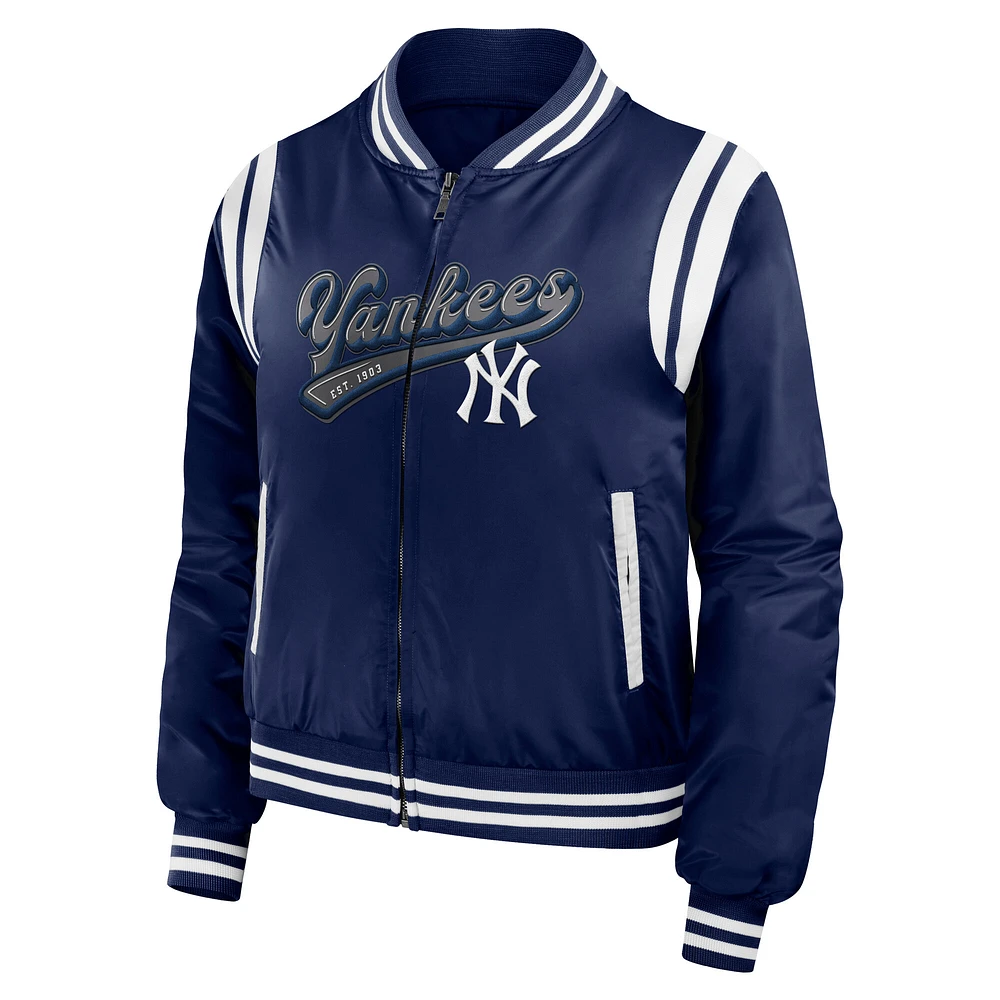 Women's WEAR by Erin Andrews Navy New York Yankees Football Bomber Jacket