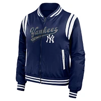 Women's WEAR by Erin Andrews Navy New York Yankees Football Bomber Jacket