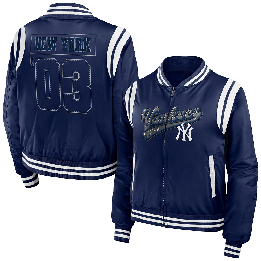 Women's WEAR by Erin Andrews Navy New York Yankees Football Bomber Jacket