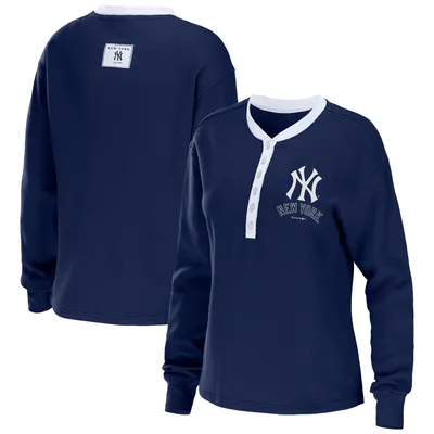 New York Yankees WEAR by Erin Andrews Women's Waffle Henley Long Sleeve T-Shirt - Navy