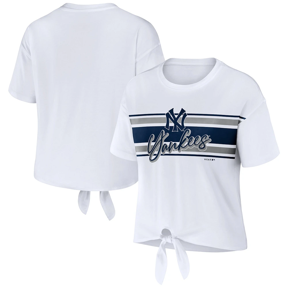 Women's WEAR by Erin Andrews White New York Yankees Tie-Front T-Shirt