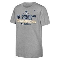 T-shirt de vestiaire des champions la Ligue américaine 2024 Yankees New York Heather Gray pour jeunes fanatiques