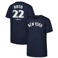 Youth Fanatics Juan Soto Navy New York Yankees 2024 World Series Player Name & Number T-Shirt