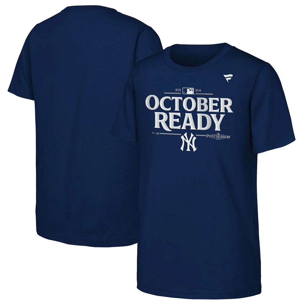 T-shirt de vestiaire d'après-saison MLB 2024 des Yankees New York pour jeunes fanatiques bleu marine