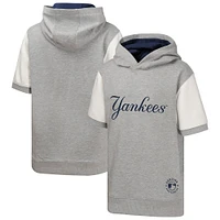 Youth  Heather Gray New York Yankees Line Up Short Sleeve Pullover Hoodie