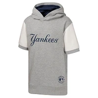 Youth  Heather Gray New York Yankees Line Up Short Sleeve Pullover Hoodie
