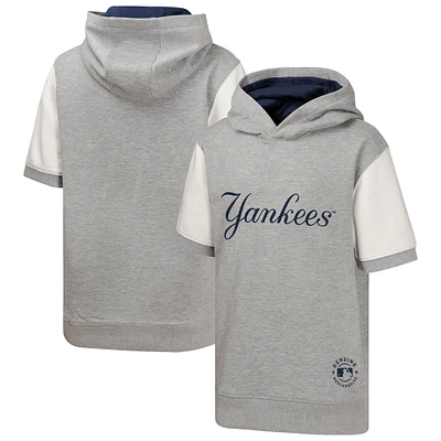 Youth  Heather Gray New York Yankees Line Up Short Sleeve Pullover Hoodie