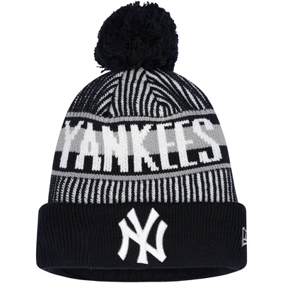 New York Yankees New Era Youth Striped Cuffed Knit Hat with Pom - Navy