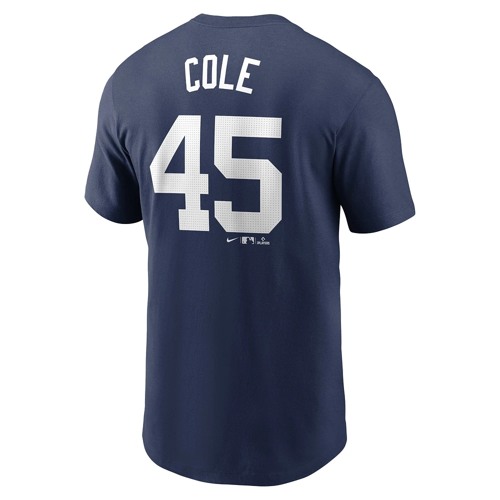 T-shirt avec nom et numéro du joueur à domicile Nike Gerrit Cole des Yankees de New York, bleu marine