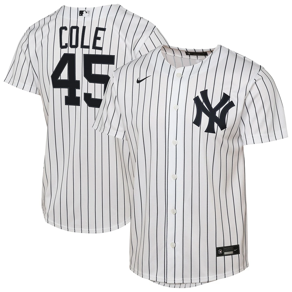 Maillot de joueur Nike Gerrit Cole blanc New York Yankees Home Replica 2.0 pour jeunes