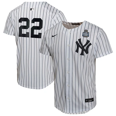 Maillot de joueur à domicile Nike Juan Soto blanc New York Yankees 2024 World Series pour jeune