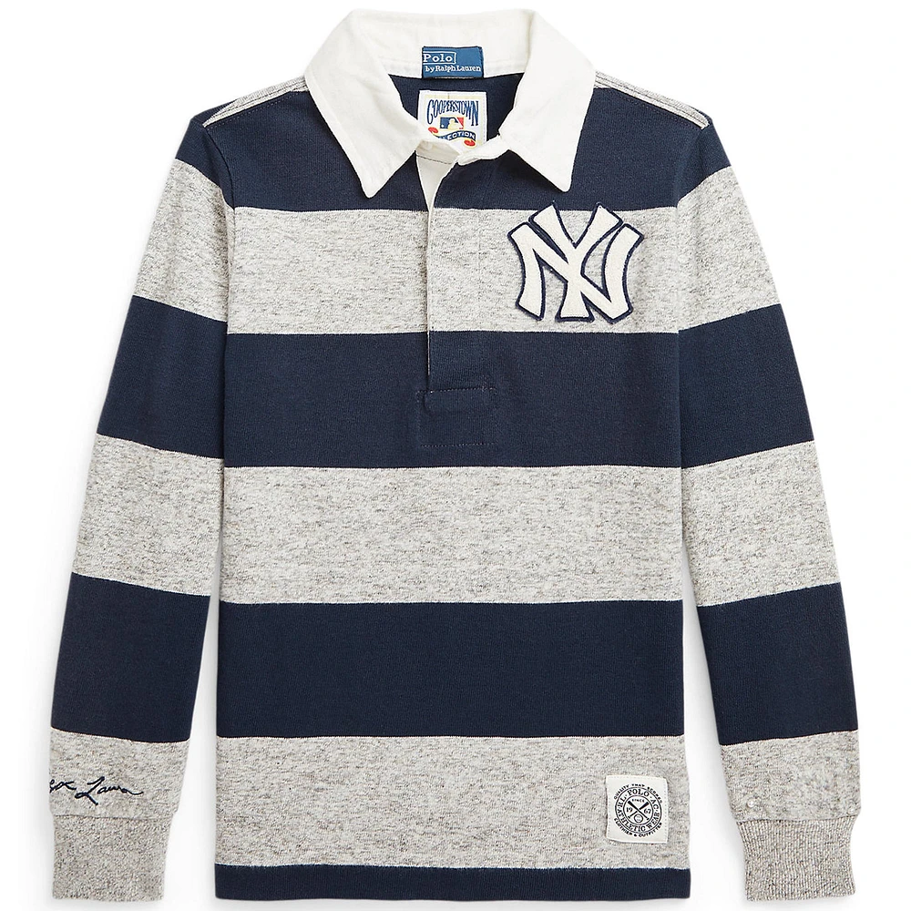 Polo de rugby à manches longues pour jeunes Ralph Lauren bleu marine/gris chiné des Yankees New York