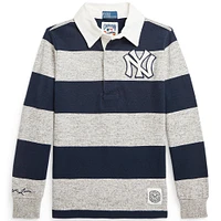 Youth Polo Ralph Lauren Navy/Heather Gray New York Yankees Long Sleeve Rugby