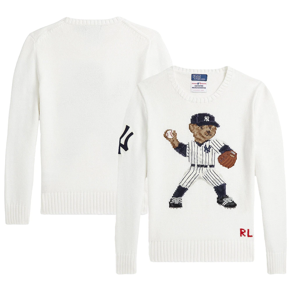 Youth Polo Ralph Lauren  White Yankees Bear Pullover Sweater