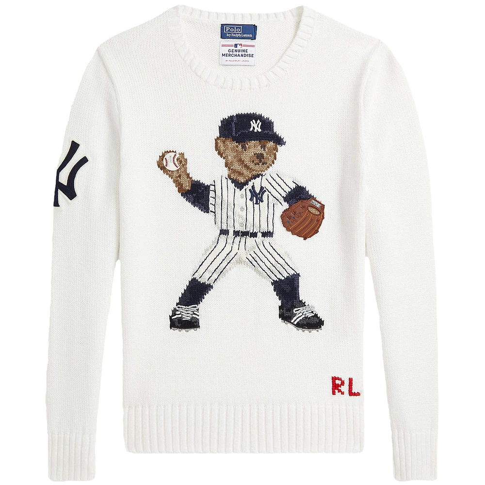 Youth Polo Ralph Lauren  White Yankees Bear Pullover Sweater