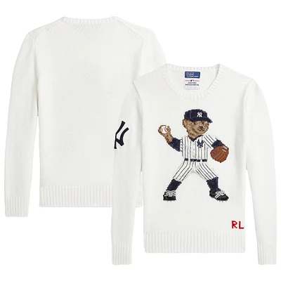 Youth Polo Ralph Lauren  White Yankees Bear Pullover Sweater