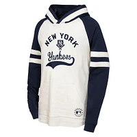 Youth  White/Navy New York Yankees Knuckle Ball Colorbloack Raglan Pullover Hoodie