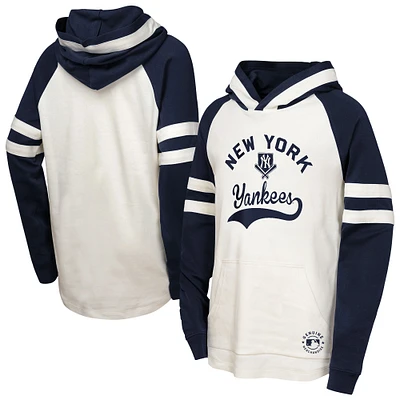Youth  White/Navy New York Yankees Knuckle Ball Colorbloack Raglan Pullover Hoodie