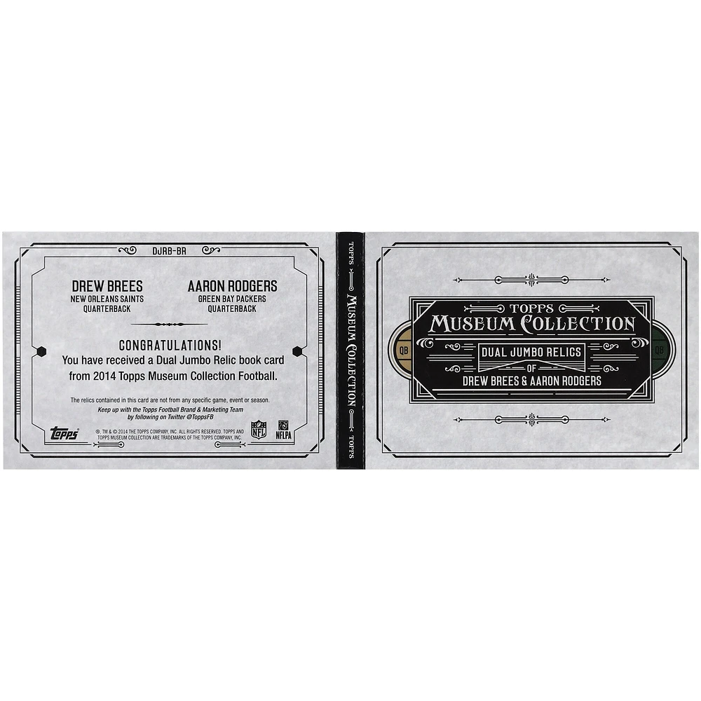 Livret de reliques doubles de la collection Topps Museum 2014 de Drew Brees et Aaron Rodgers #DJRB-BR #4/5 Card