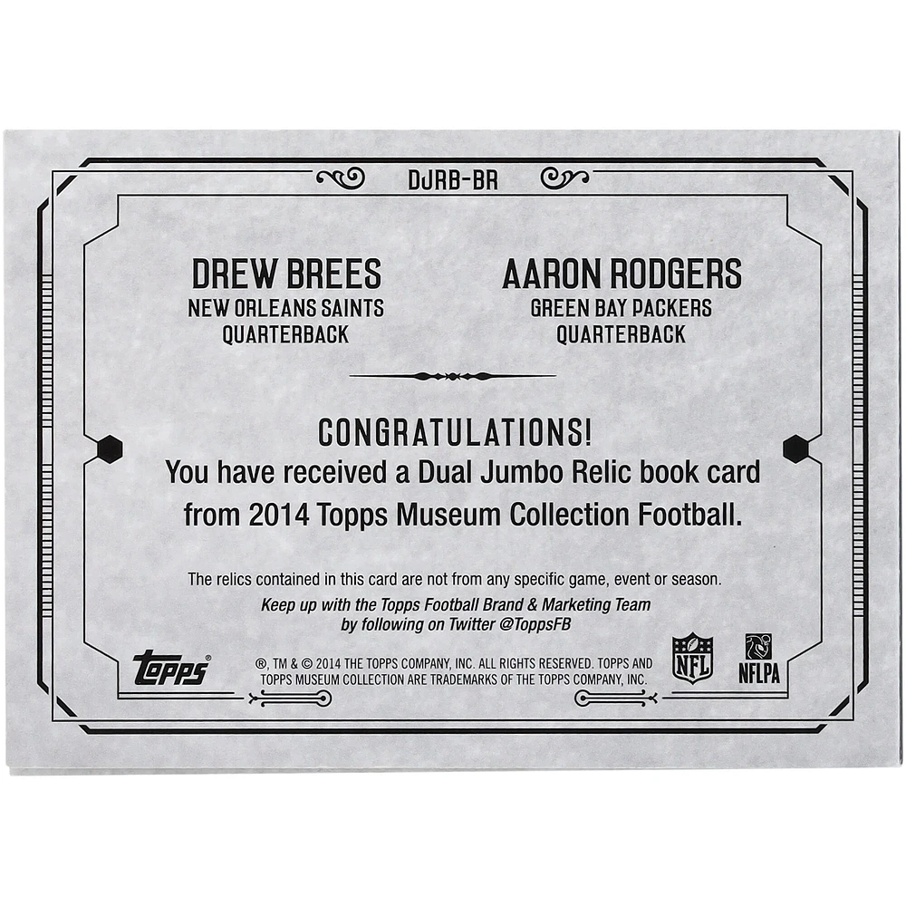Livret de reliques doubles de la collection Topps Museum 2014 de Drew Brees et Aaron Rodgers #DJRB-BR #4/5 Card