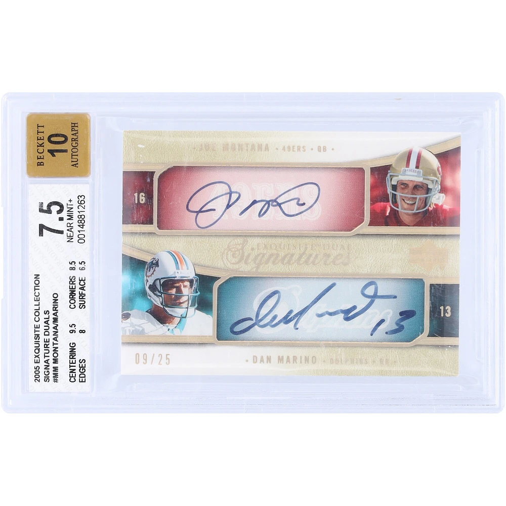 Joe Montana & Dan Marino Autographed 2005 Upper Deck Exquisite Collection Dual Auto #E2S-MM #9/25 BGS Authenticated 7.5/10 Card - 9.5,8.5,8,6.5 Subgrades