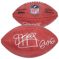 Ballon de football en couleur autographié par Joe Montana, San Francisco 49ers et Jim Kelly, Buffalo Bills
