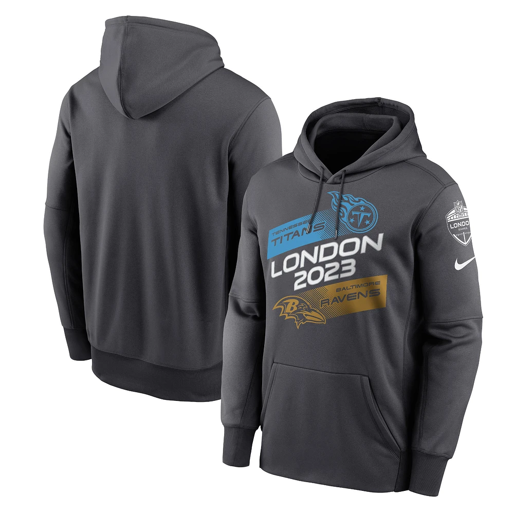 Sweat à capuche Nike anthracite Tennessee Titans contre Baltimore Ravens 2023 London Game pour homme