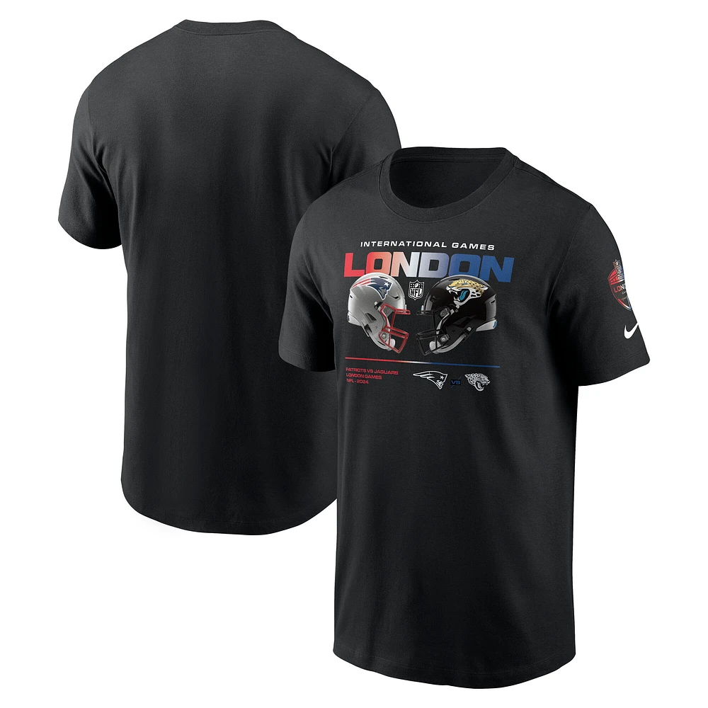 T-shirt Nike noir pour homme New England Patriots vs. Jacksonville Jaguars International Games Londres 2024