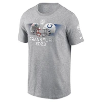 T-shirt essentiel Nike Heather Grey New England Patriots contre Indianapolis Colts 2023 Frankfurt Game pour hommes