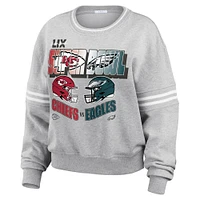 Women's WEAR by Erin Andrews Heather Gray Kansas City Chiefs vs. Philadelphia Eagles Super Bowl LIX Matchup Pullover Sweatshirt