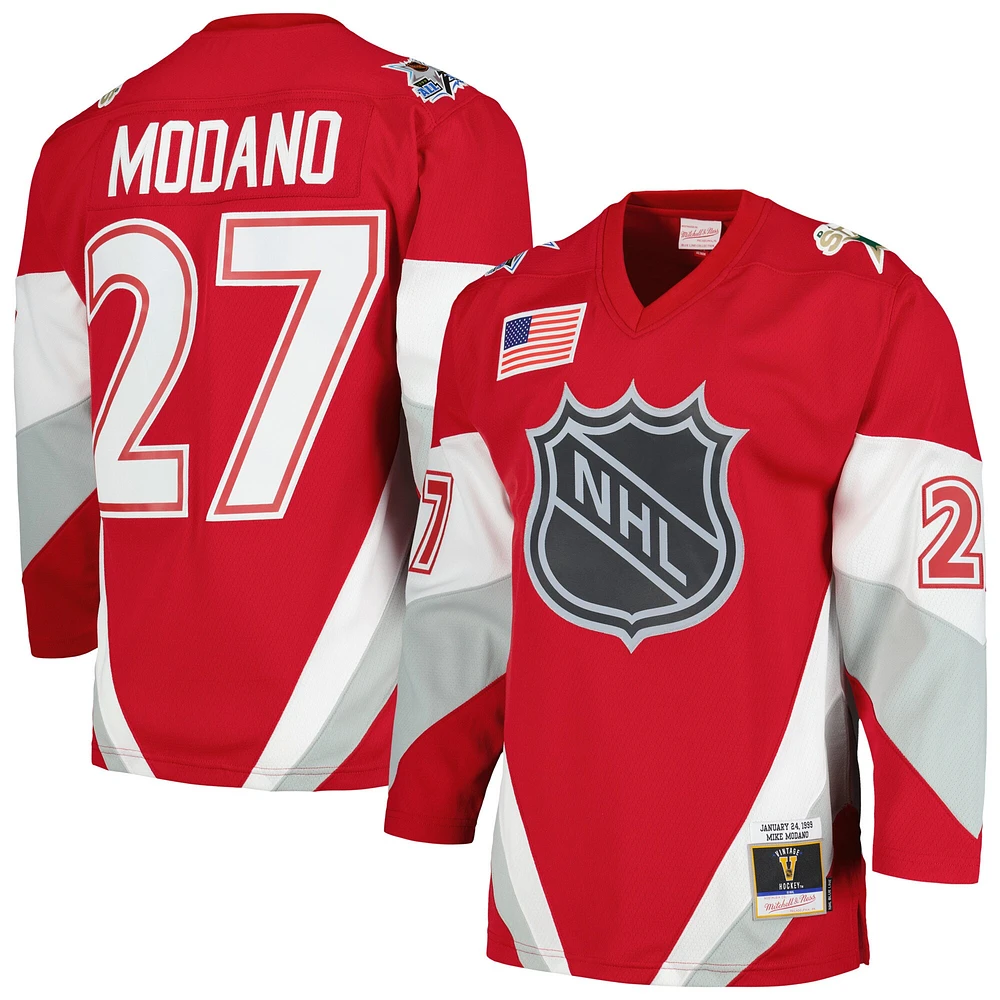 Maillot de joueur la ligne bleue du match des étoiles LNH Mitchell & Ness Mike Modano Scarlet 1999 pour hommes