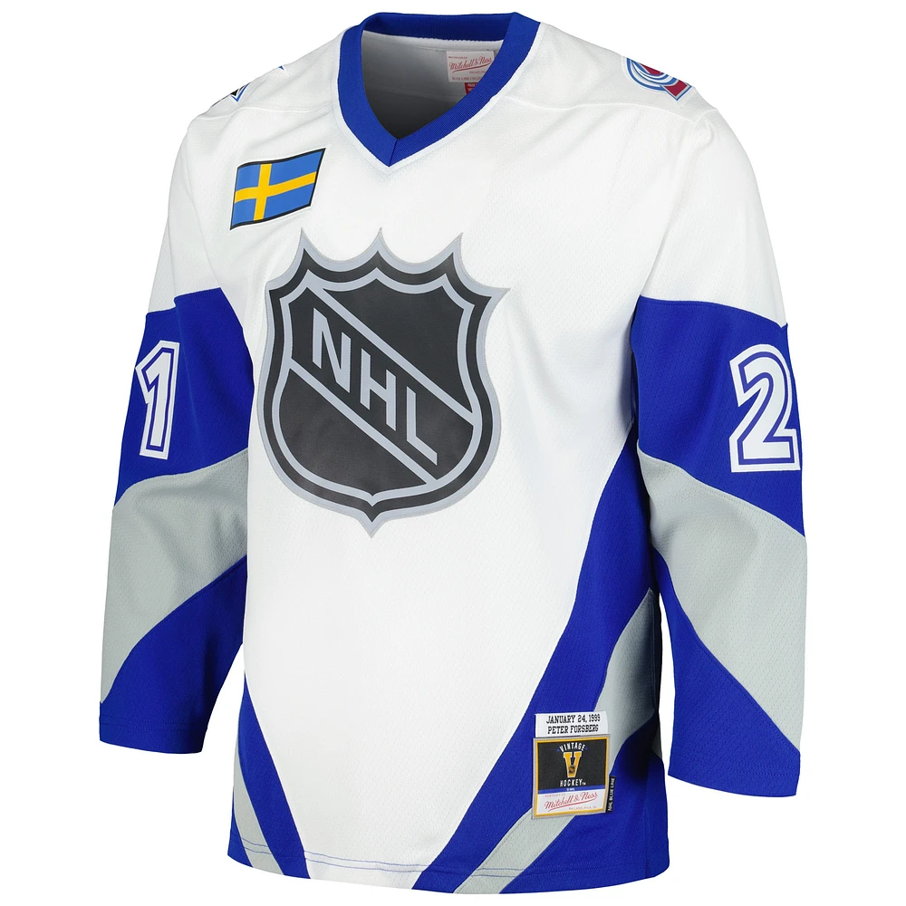 Maillot de joueur la ligne bleue du Match des étoiles LNH 1999 Mitchell & Ness Peter Forsberg blanc pour hommes